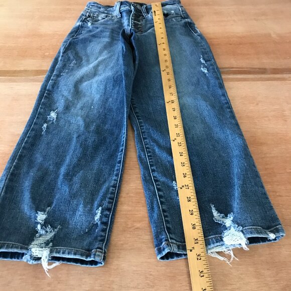 Judy Blue Wide Leg Jean Women 1/25 Blue Button Fly Distressed Mid Rise Stretch - Picture 5 of 14